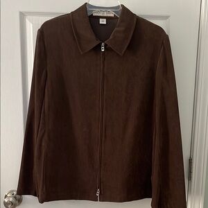 Chaus Sport Brown 2-way Zip-Up Jacket in Suede-like polyester; size 12.